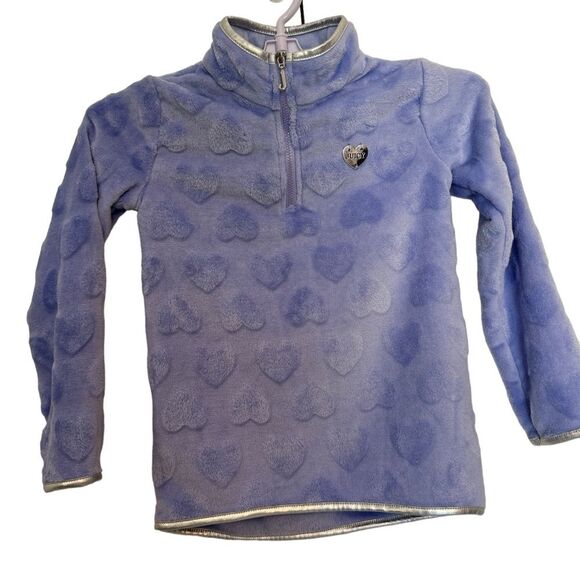 Juicy Couture Textured Heart Furry Purple Fleece Sweatshirt Silver Trim Girls 6 - Picture 1 of 6